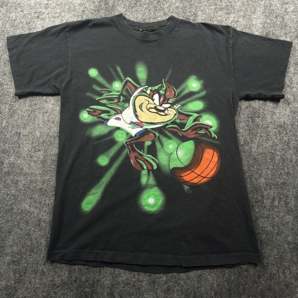 Warner Bros Vintage 1996 Space Jam Taz Shirt Mens L Black Single Stitch USA